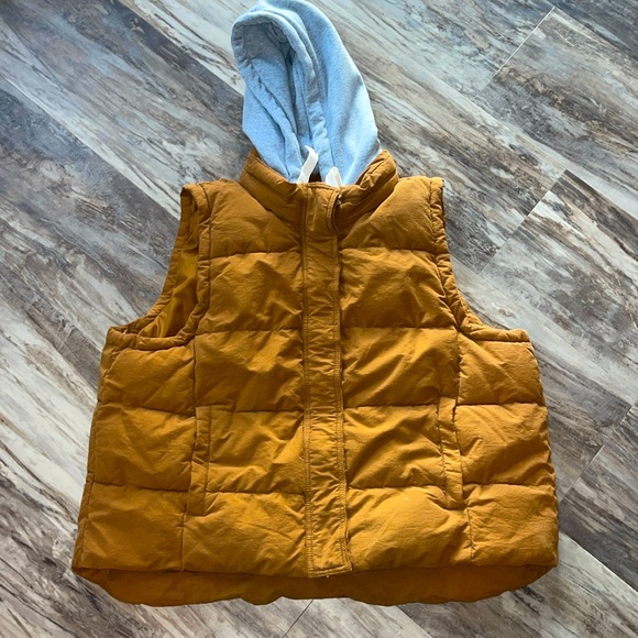 Quilted Puffy Vest removable hood Fall Autumn mustard brown estimate X large - Picture 1 of 9